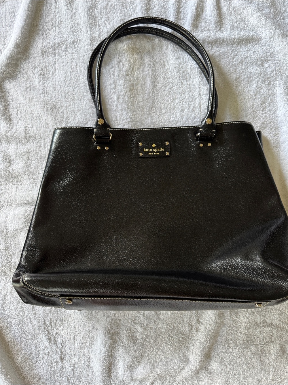 kate spade black leather structured tote with gold hardware